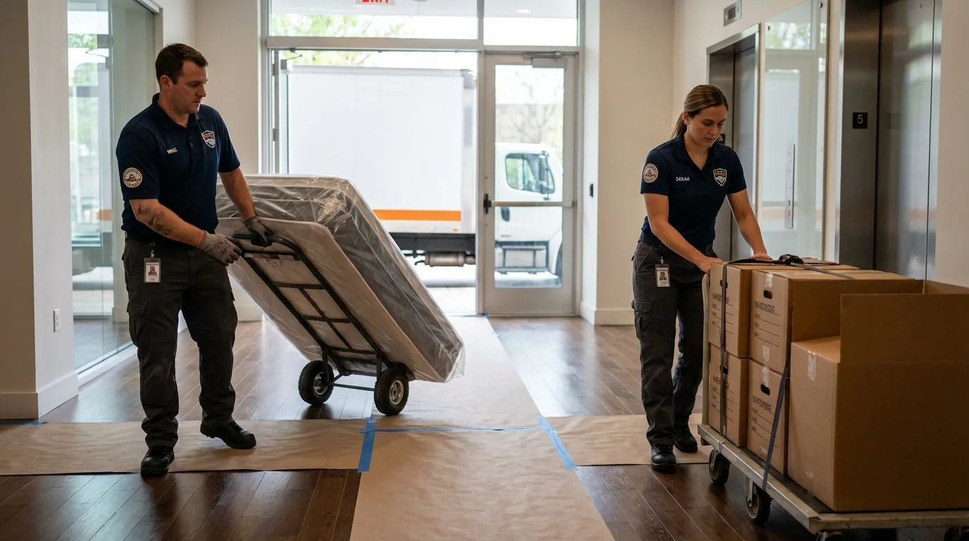 Professional apartment movers loading elevator in Eatontown, NJ